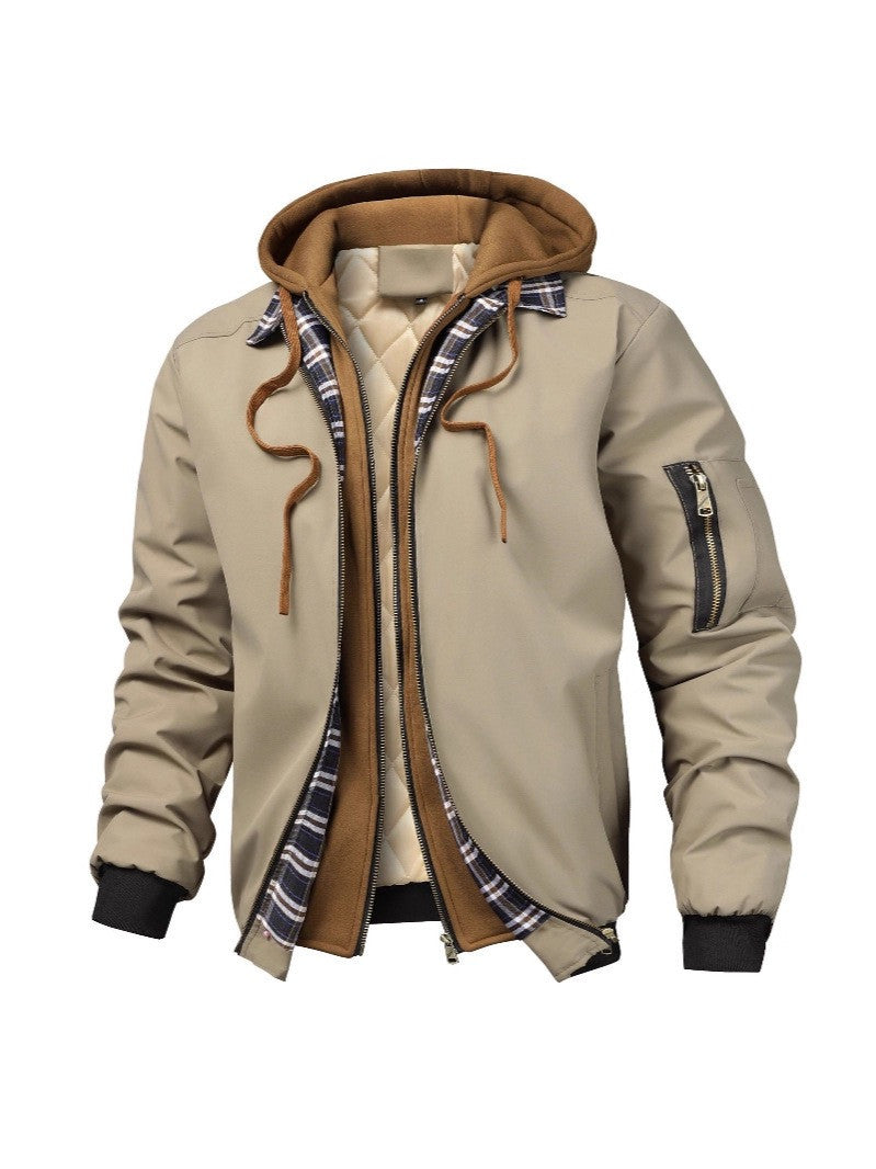 Men's jacket with hood, pockets, and drawstring waist