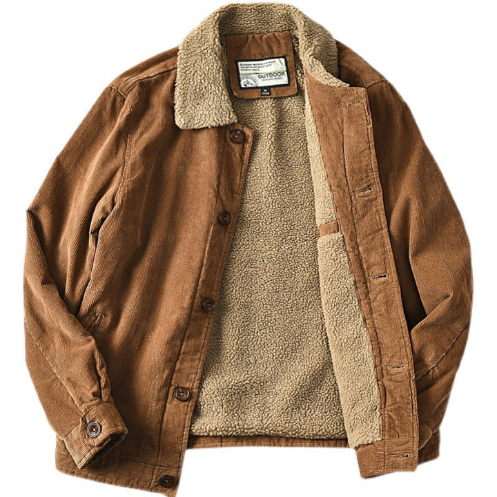 Men’s lined corduroy jacket with a teddy collar and button placket