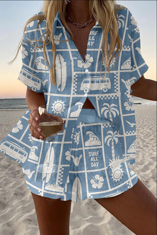 Trenara™ | Short Linen Set with Camper Print