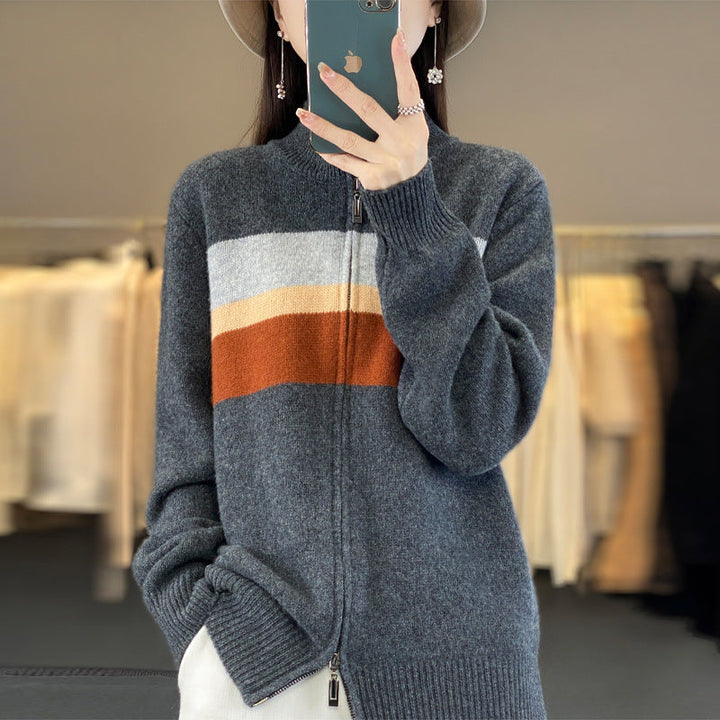 Women's striped cardigan with a zipper