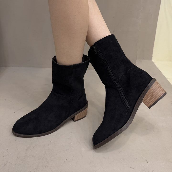 Women's ankle boots with block heels and zippers
