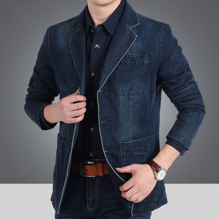 Men’s jeans blazer with a distressed effect, slim fit, and pockets
