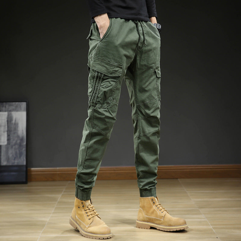 Men's cargo pants with pockets and drawstring