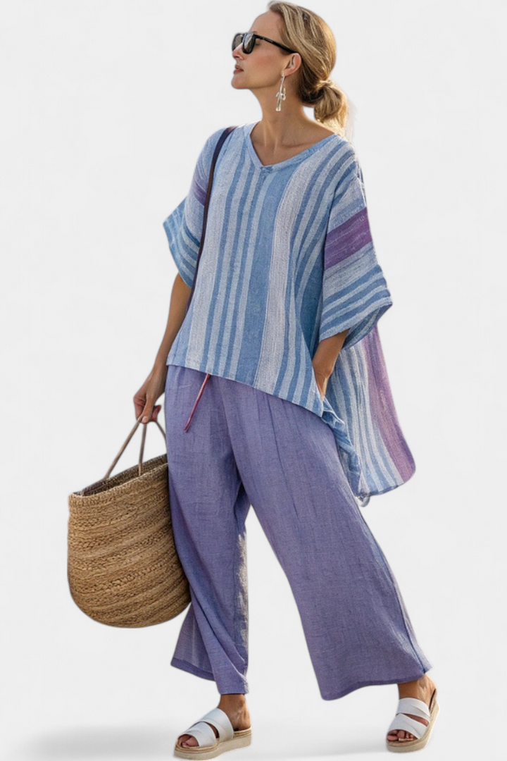 Carlotta – super elegant, lavender and sky blue, and linen trousers