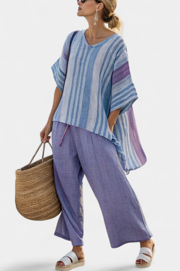Carlotta – super elegant, lavender and sky blue, and linen trousers