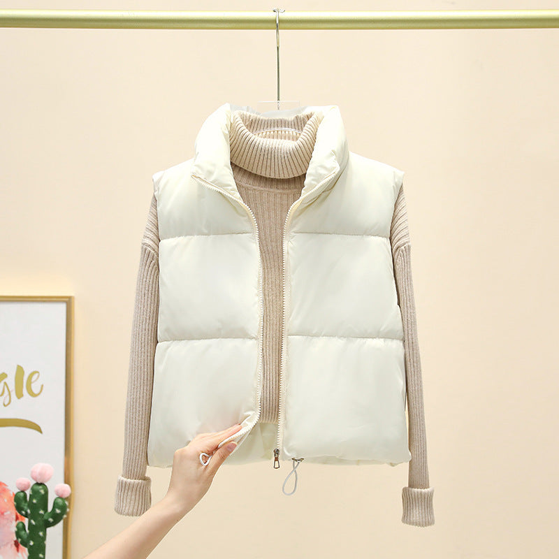 Women’s ultralight short quilted vest with a high stand collar and drawstring