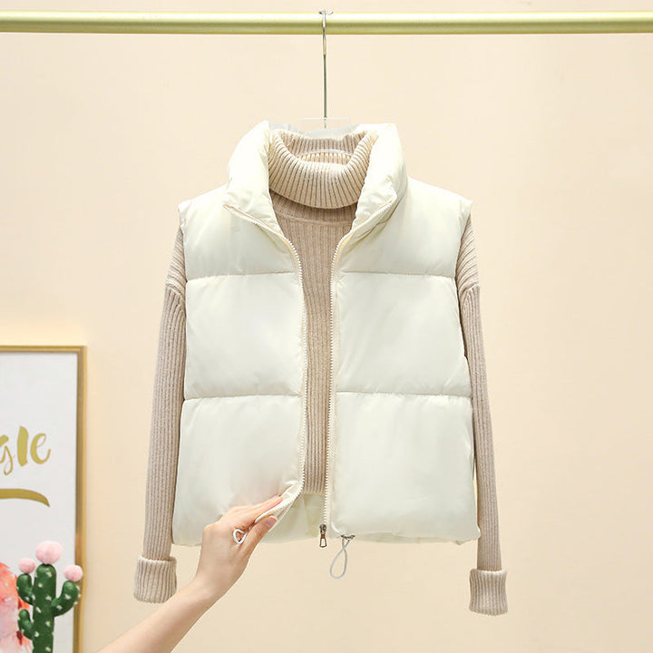 Women’s ultralight short quilted vest with a high stand collar and drawstring