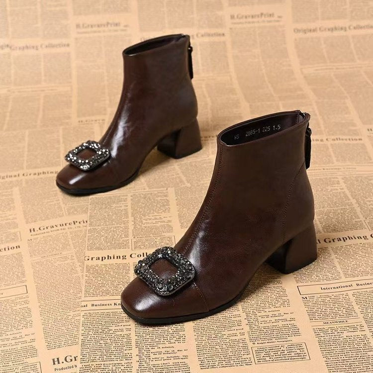 Women's ankle boots with a square toe and block heel
