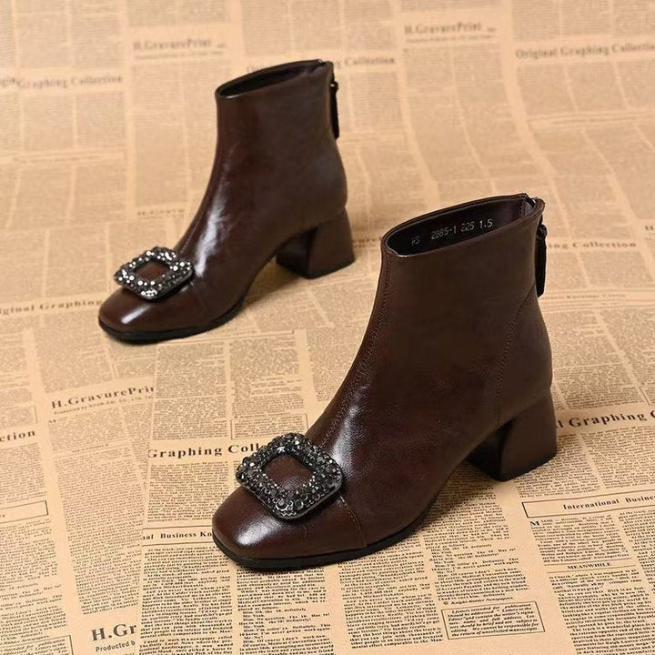 Women's ankle boots with a square toe and block heel