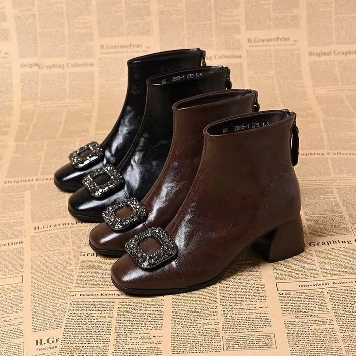 Women's ankle boots with a square toe and block heel
