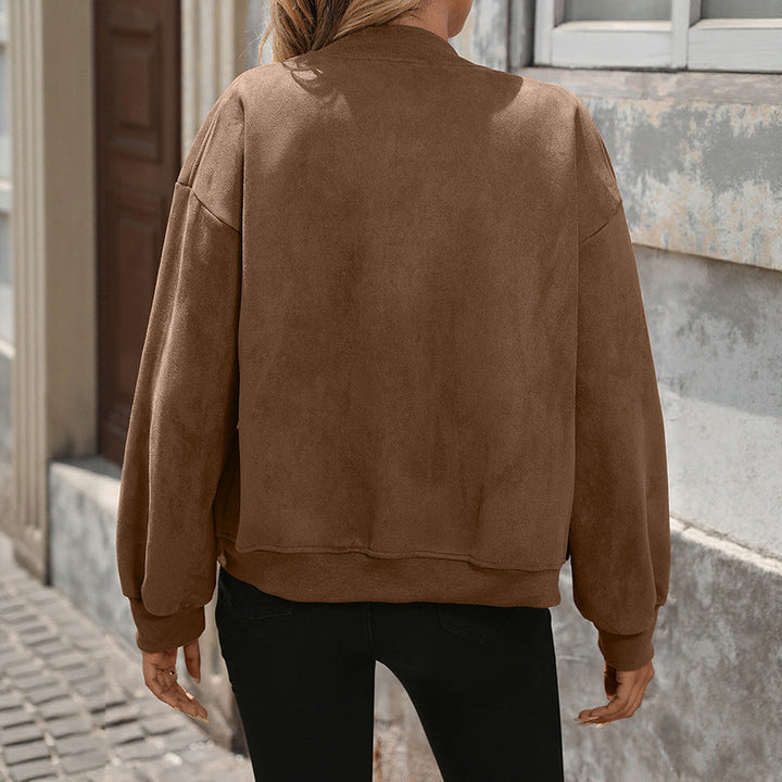 Women’s oversized bomber jacket with long sleeves and chest pockets