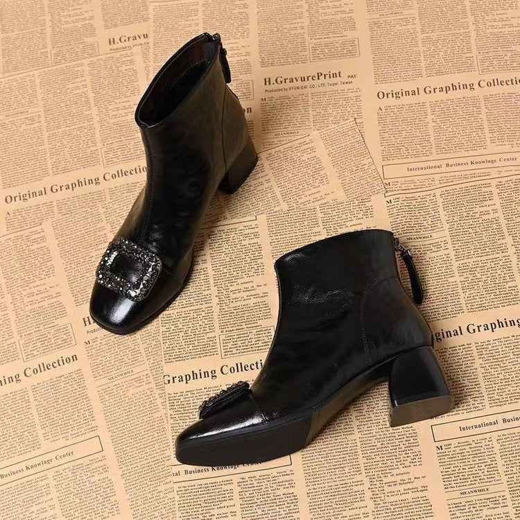 Women's ankle boots with a square toe and block heel