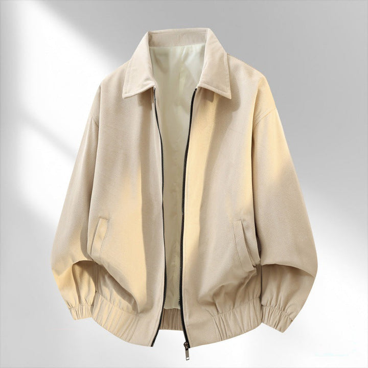 Men’s bomber jacket with a shirt collar, elasticated hem, and soft lining