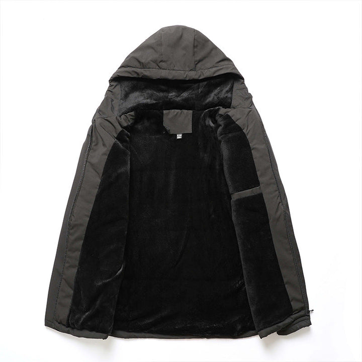 Men’s lined softshell jacket with hood and chest pocket