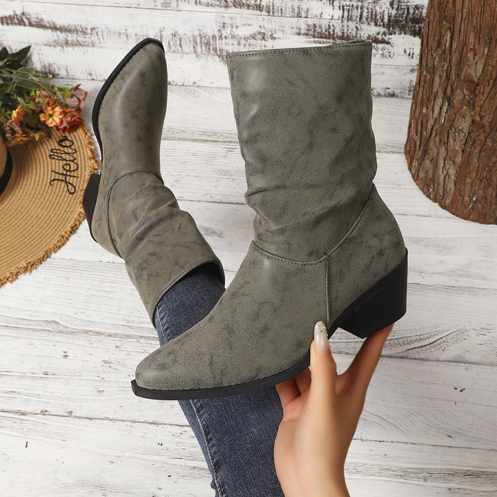 Women's slouch ankle boots with block heels and easy-care material