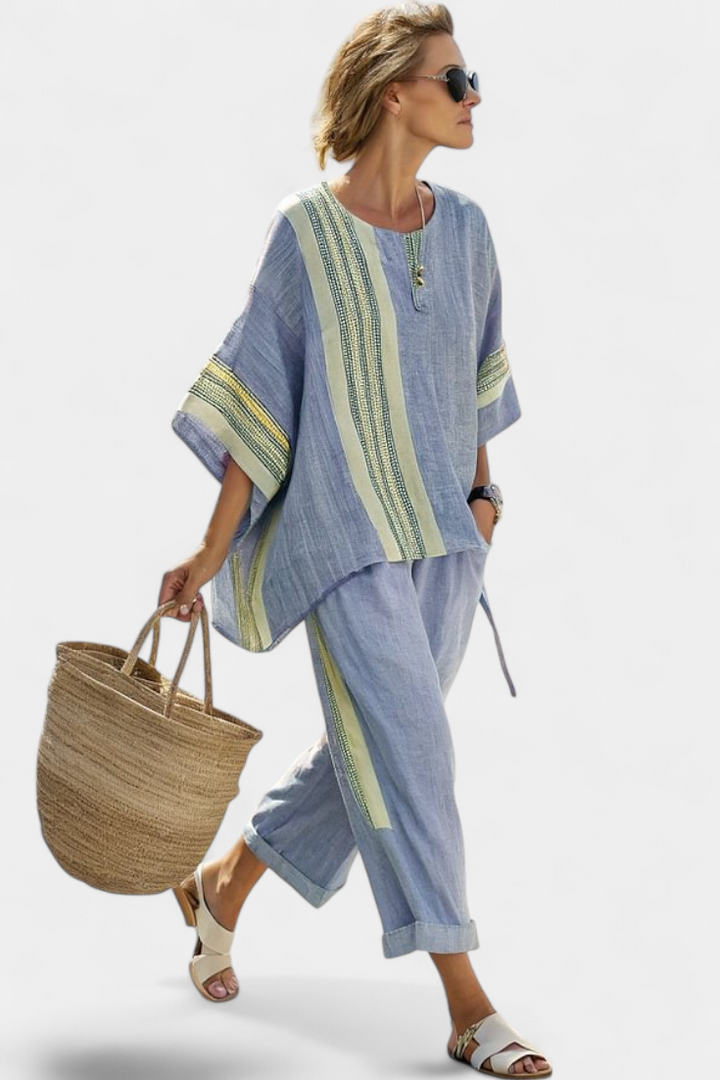 Daniela - top elegant lavender and mustard yellow striped trousers