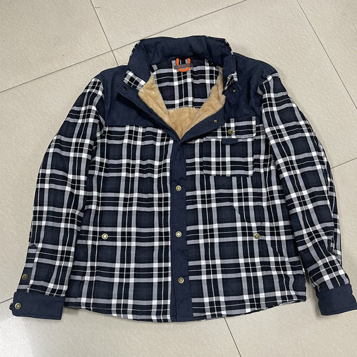 Men's checked shirt jacket with buttons and pockets