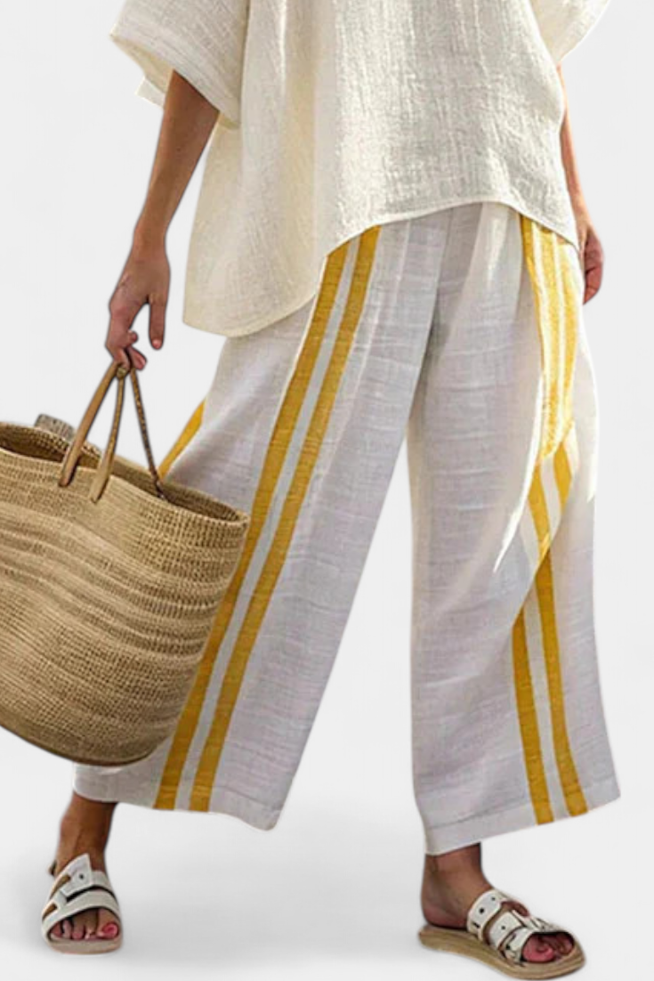 Arianna - elegant striped linen top and wide-leg trousers