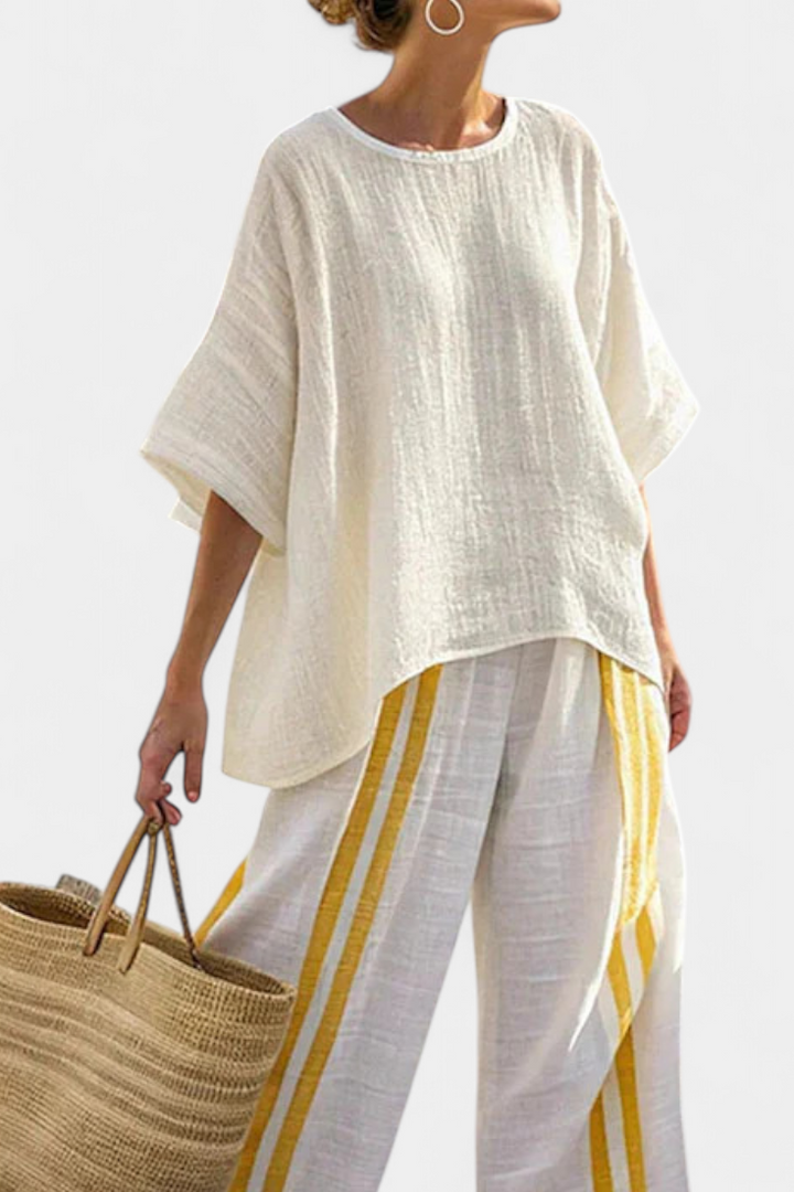 Arianna - elegant striped linen top and wide-leg trousers