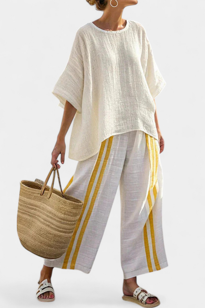 Arianna - elegant striped linen top and wide-leg trousers