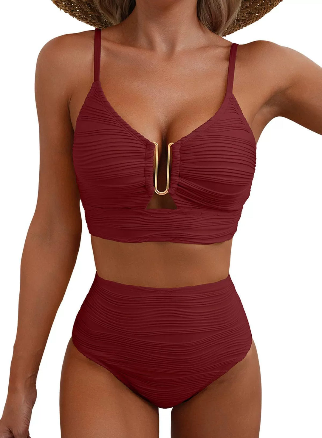 Siren | High-Waisted Bikini Set with Gold U-Link Detail