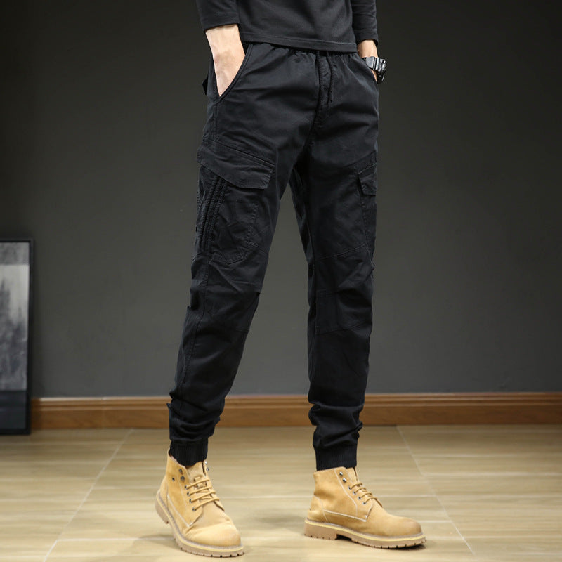Men's cargo pants with pockets and drawstring
