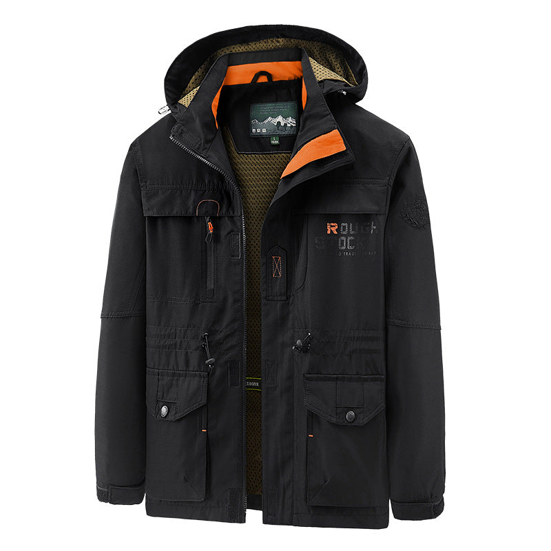 Men’s waterproof and windproof outdoor parka with detachable hood
