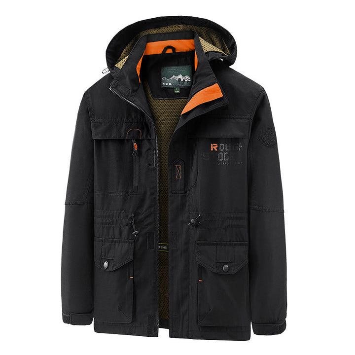 Men’s waterproof and windproof outdoor parka with detachable hood