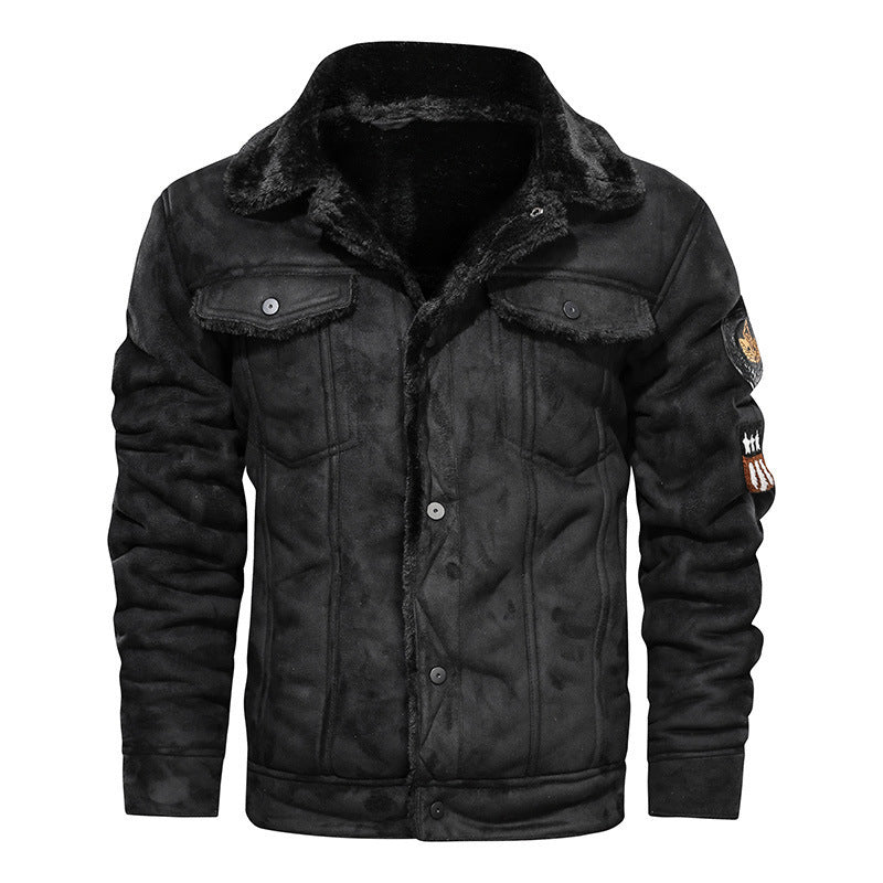 Men’s lined denim jacket with teddy lining and snap-button fastening