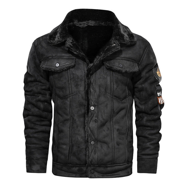 Men’s lined denim jacket with teddy lining and snap-button fastening