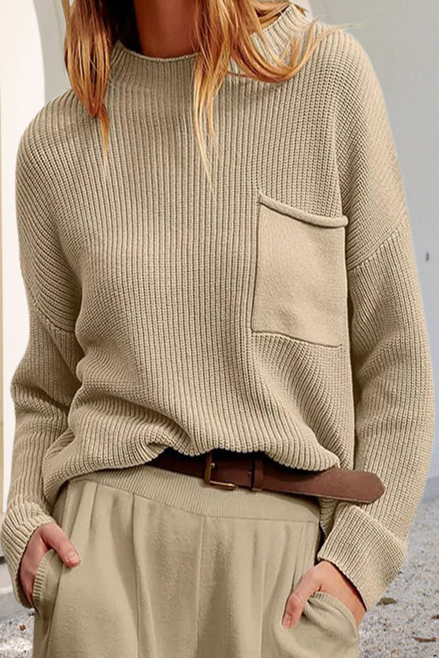 Women's sweater with pocket, crew neck, and long sleeves