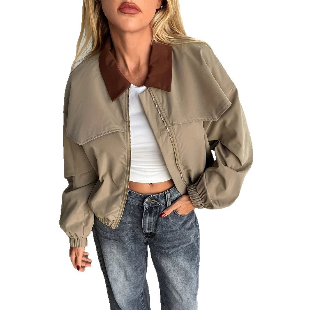 Women's bomber jacket with collar and ribbed cuffs