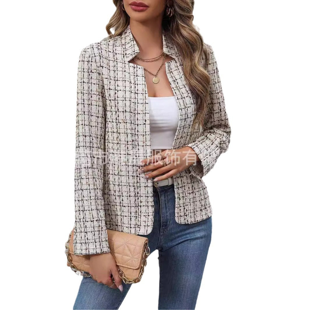 Women's tweed jacket with a fitted cut and open-front design