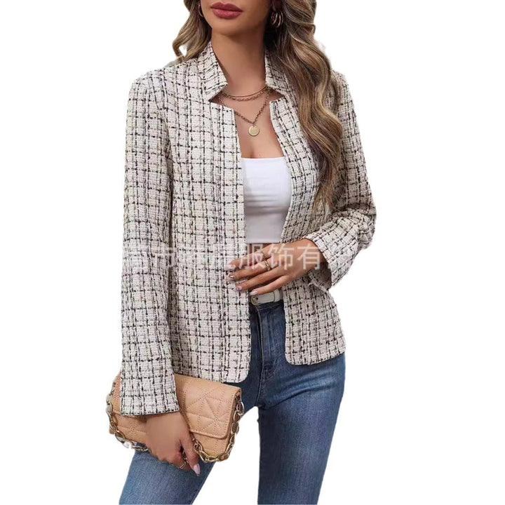 Women's tweed jacket with a fitted cut and open-front design