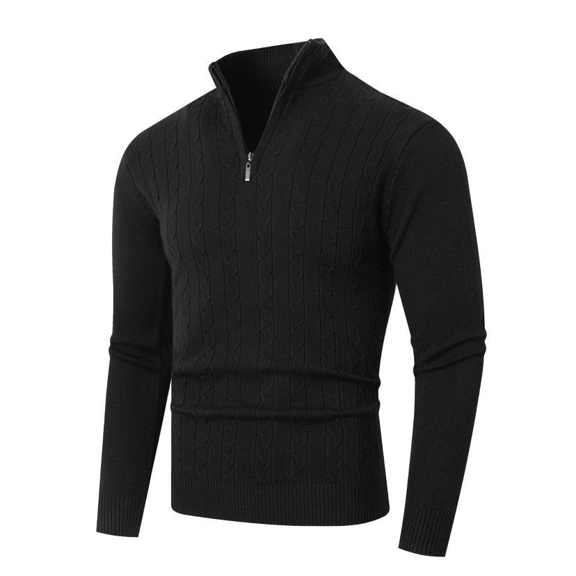 Men's cable-knit sweater with stand-up collar