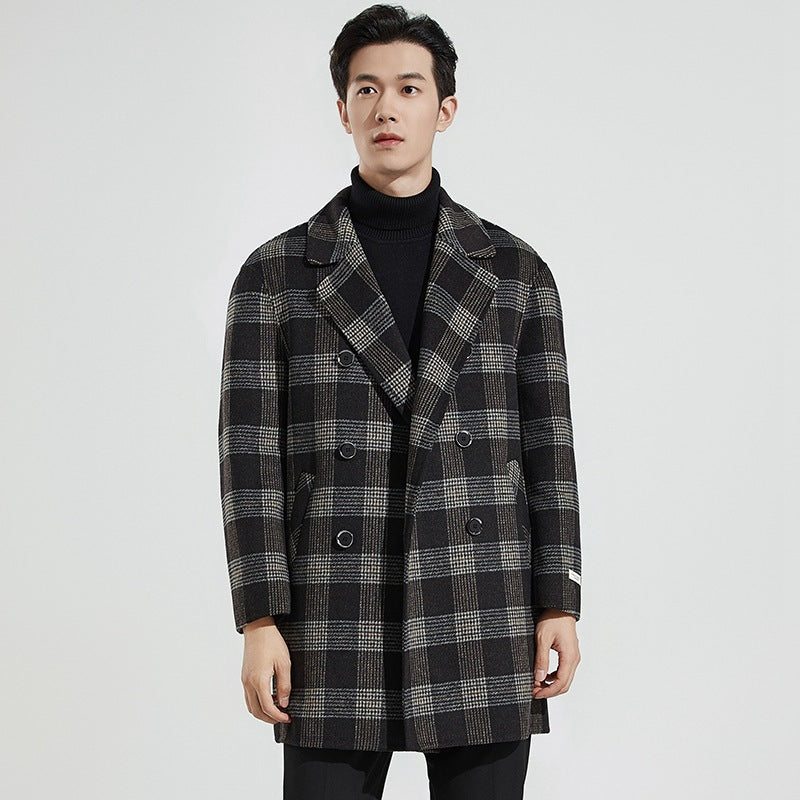 Men's checked overcoat with buttons