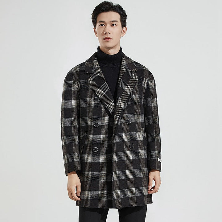 Men's checked overcoat with buttons