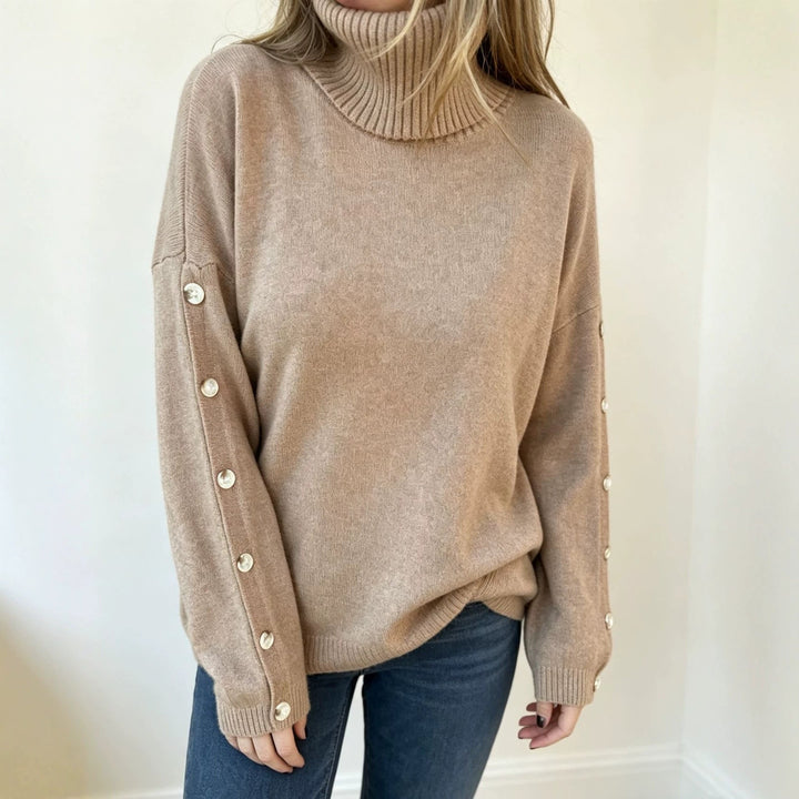 Mara | Women's Oversized Long-Sleeve Turtleneck Sweater with Buttons