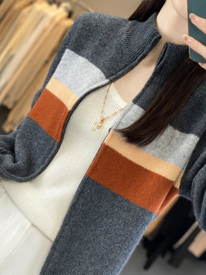 Women's striped cardigan with a zipper
