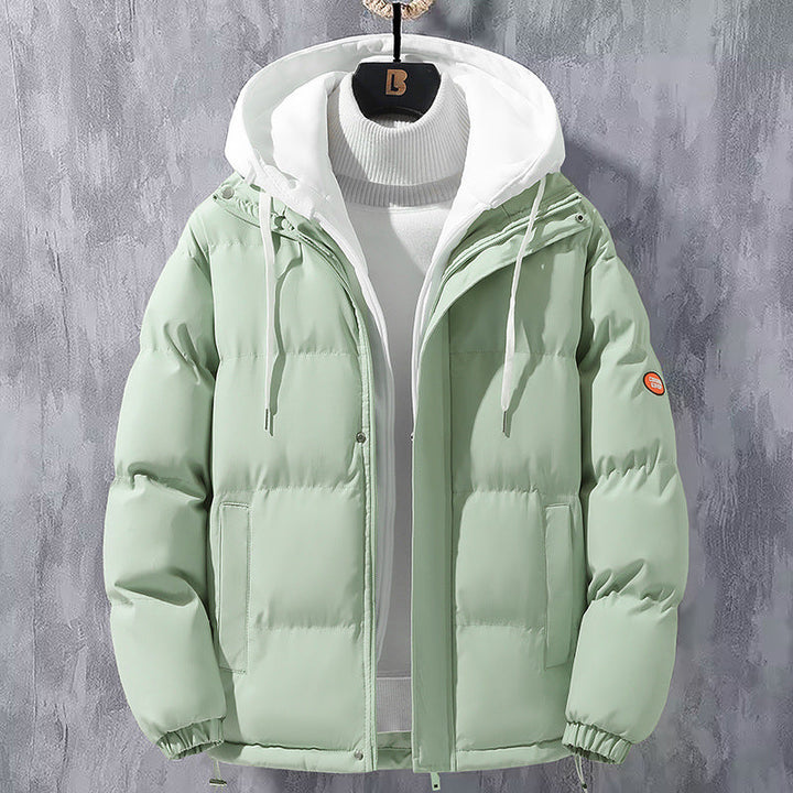 Men’s padded quilted jacket with hood and two-way zipper