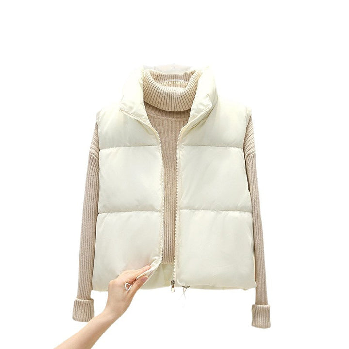 Women’s ultralight short quilted vest with a high stand collar and drawstring