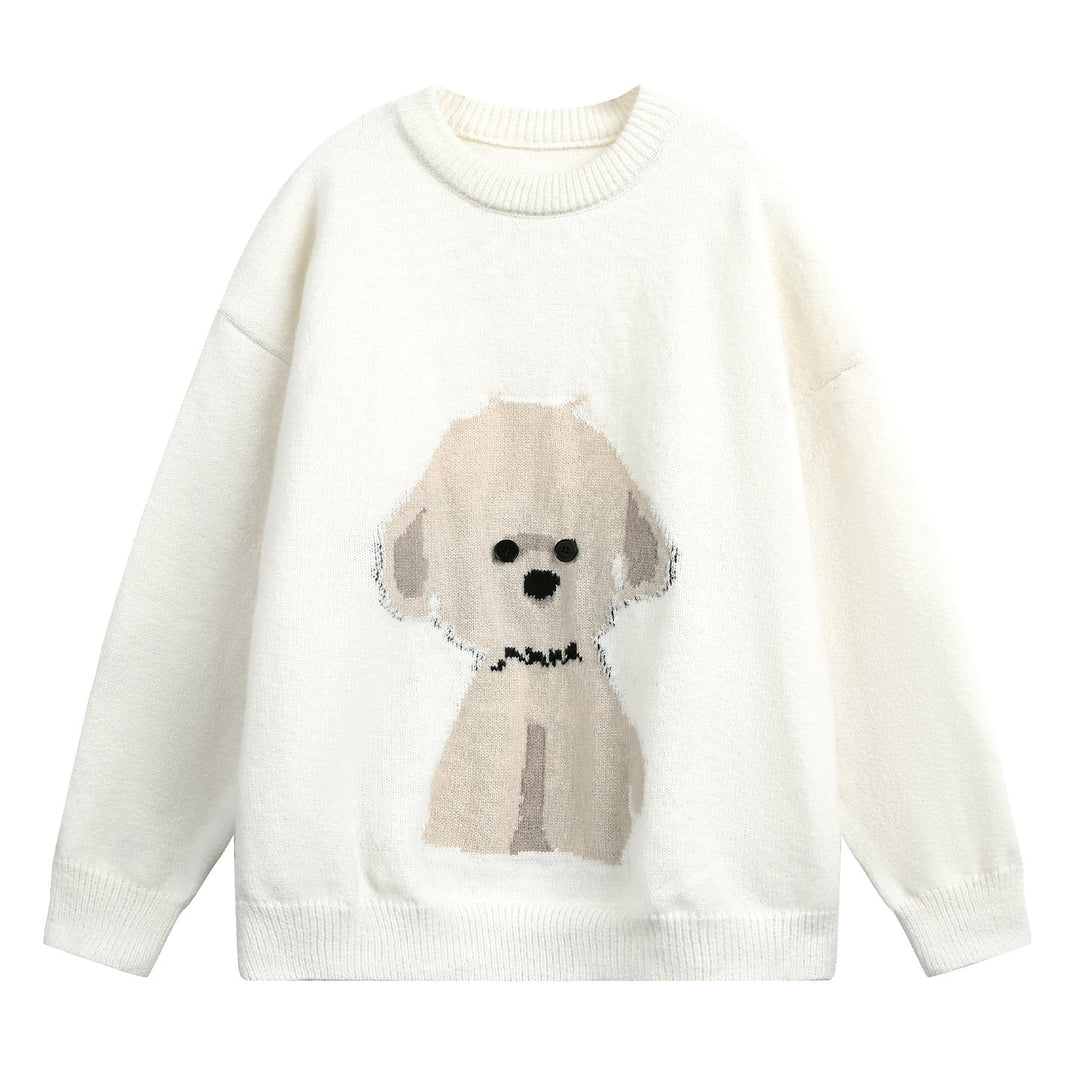 Women's oversized crew-neck sweater with dog design