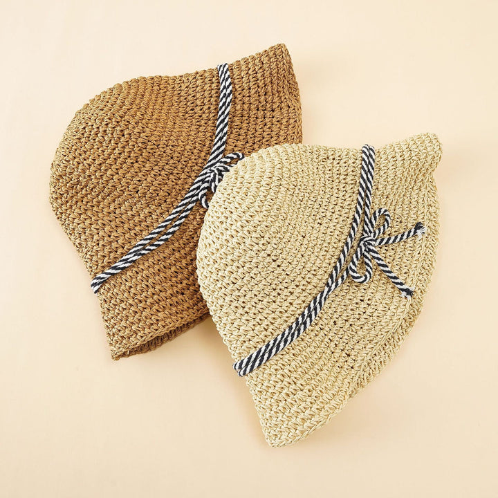 Damen Strohhut mit geflochtenem Design und Kordelzug