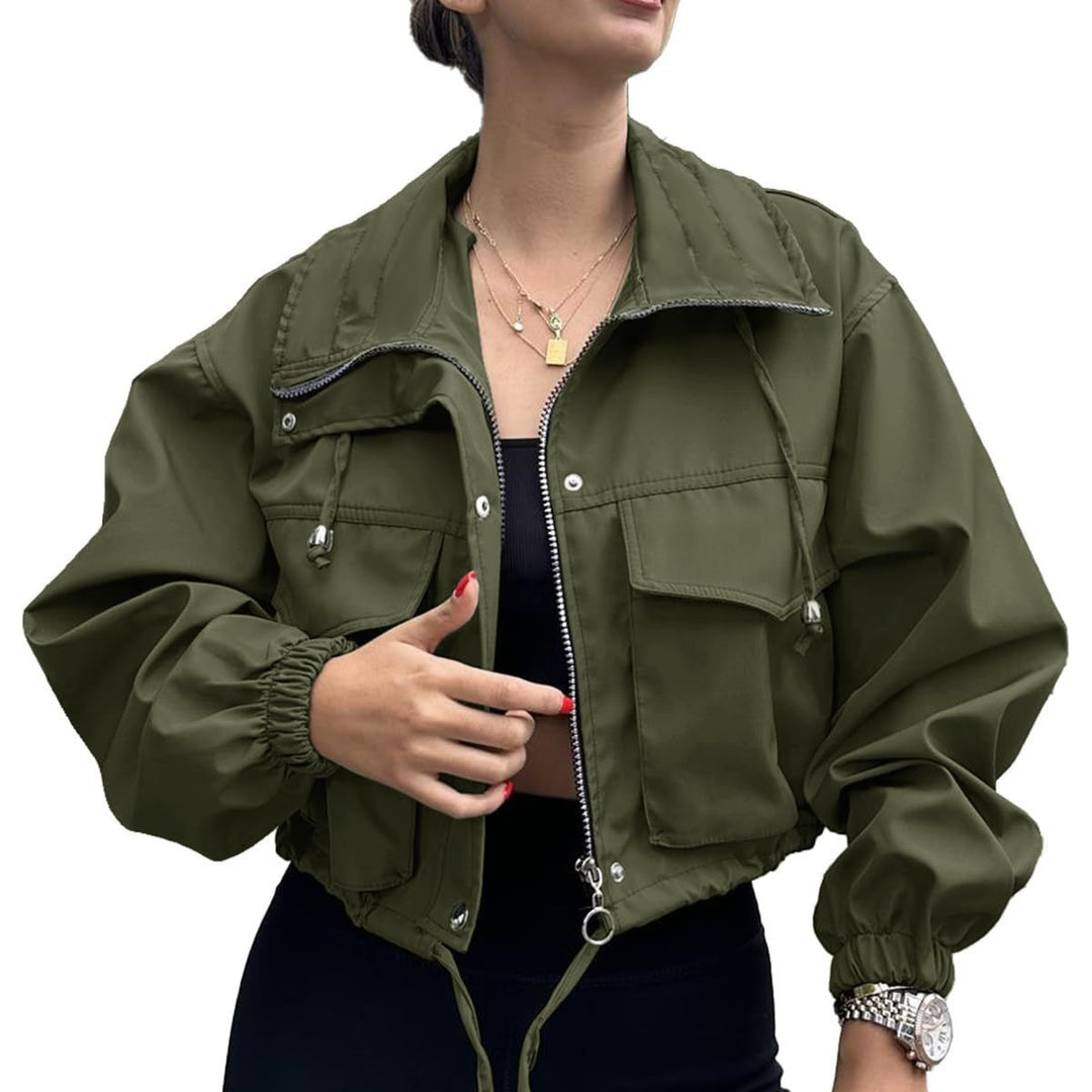 Women's cropped jacket with drawstring and elastic cuffs
