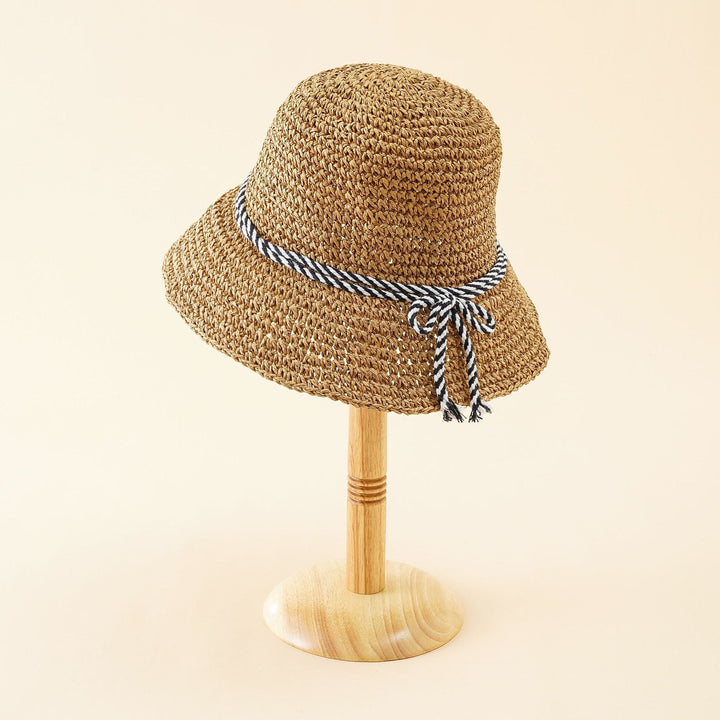 Damen Strohhut mit geflochtenem Design und Kordelzug