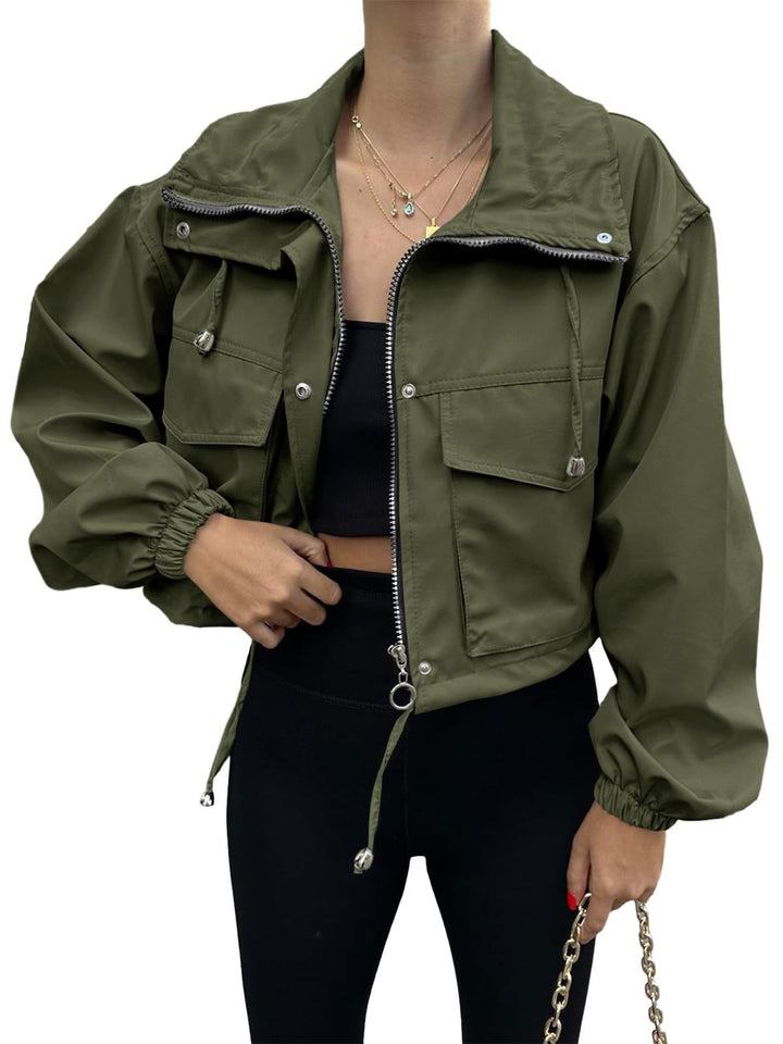 Women's cropped jacket with drawstring and elastic cuffs