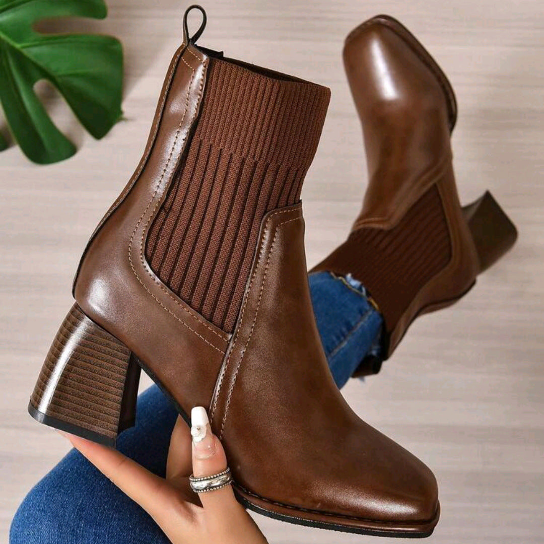 Women’s slip-on ankle boots with block heels and knitted shafts