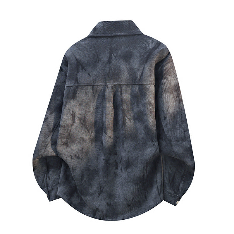 Men’s oversized corduroy work shirt in a tie-dye look with snap-button placket