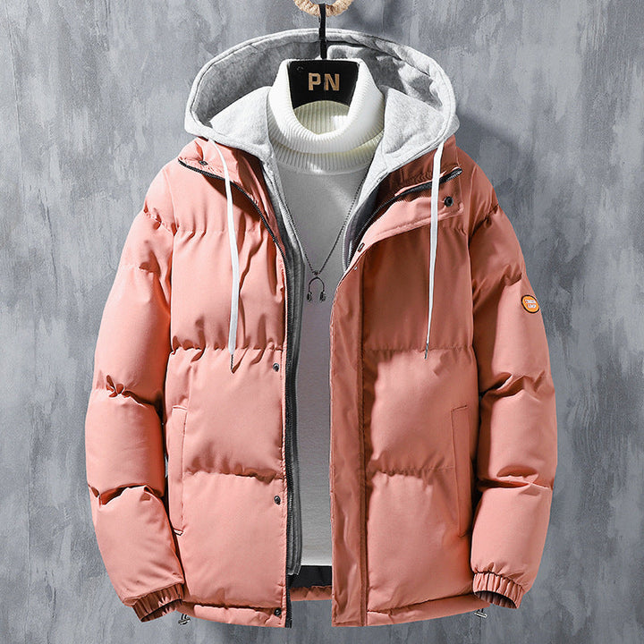 Men’s padded quilted jacket with hood and two-way zipper