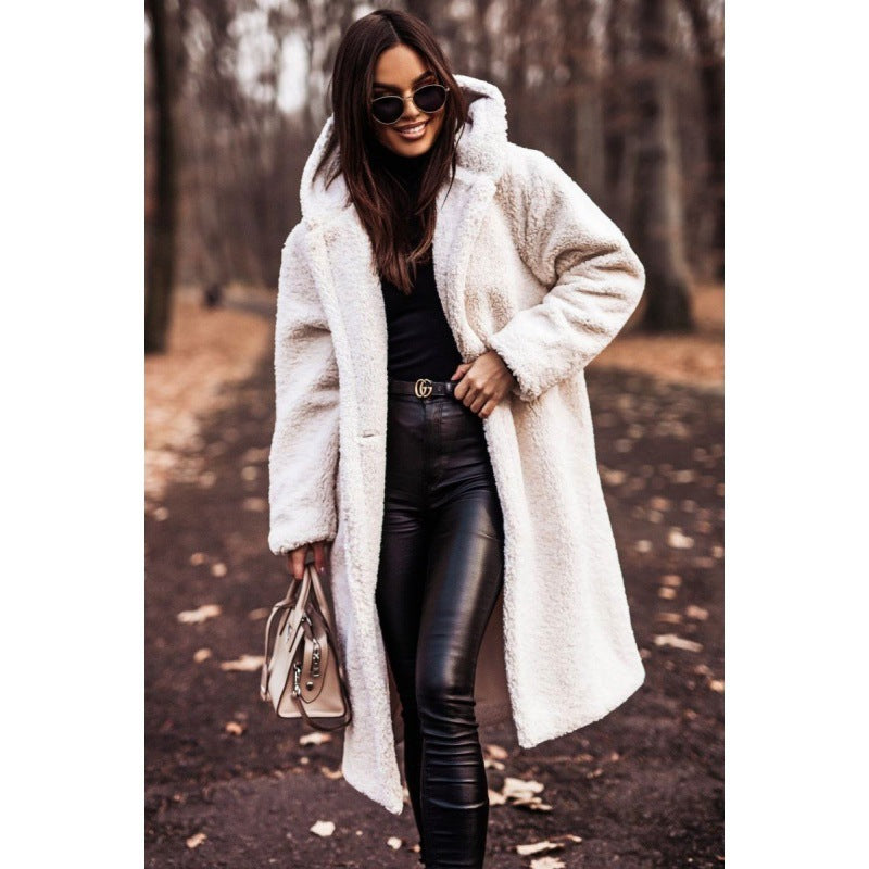 Women’s fluffy teddy coat with hood and buttons